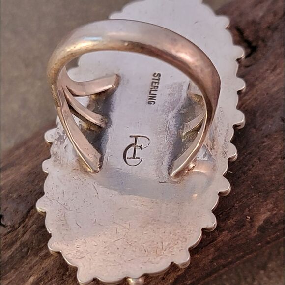 Vintage Navajo Beaded Large Oval Royston Turquoise Statement Ring - Picture 10 of 13